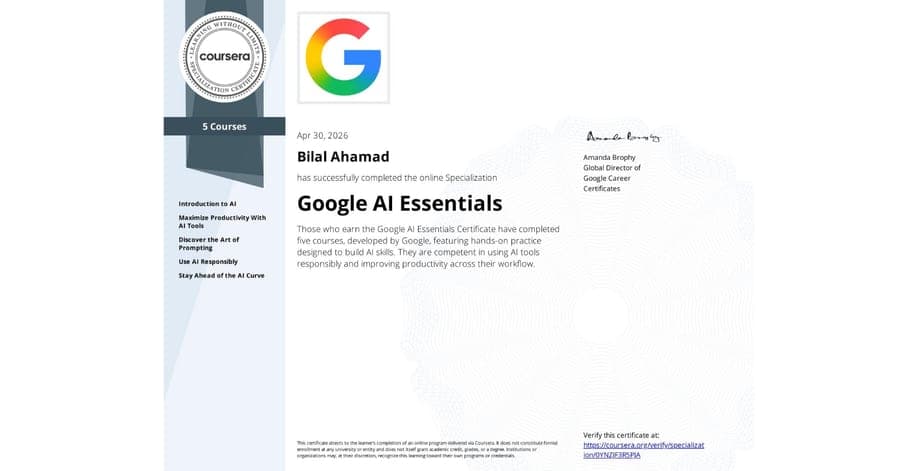 Google AI Essentials certificate preview